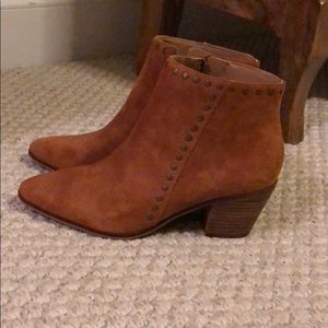 Camel color wedge ankle booties